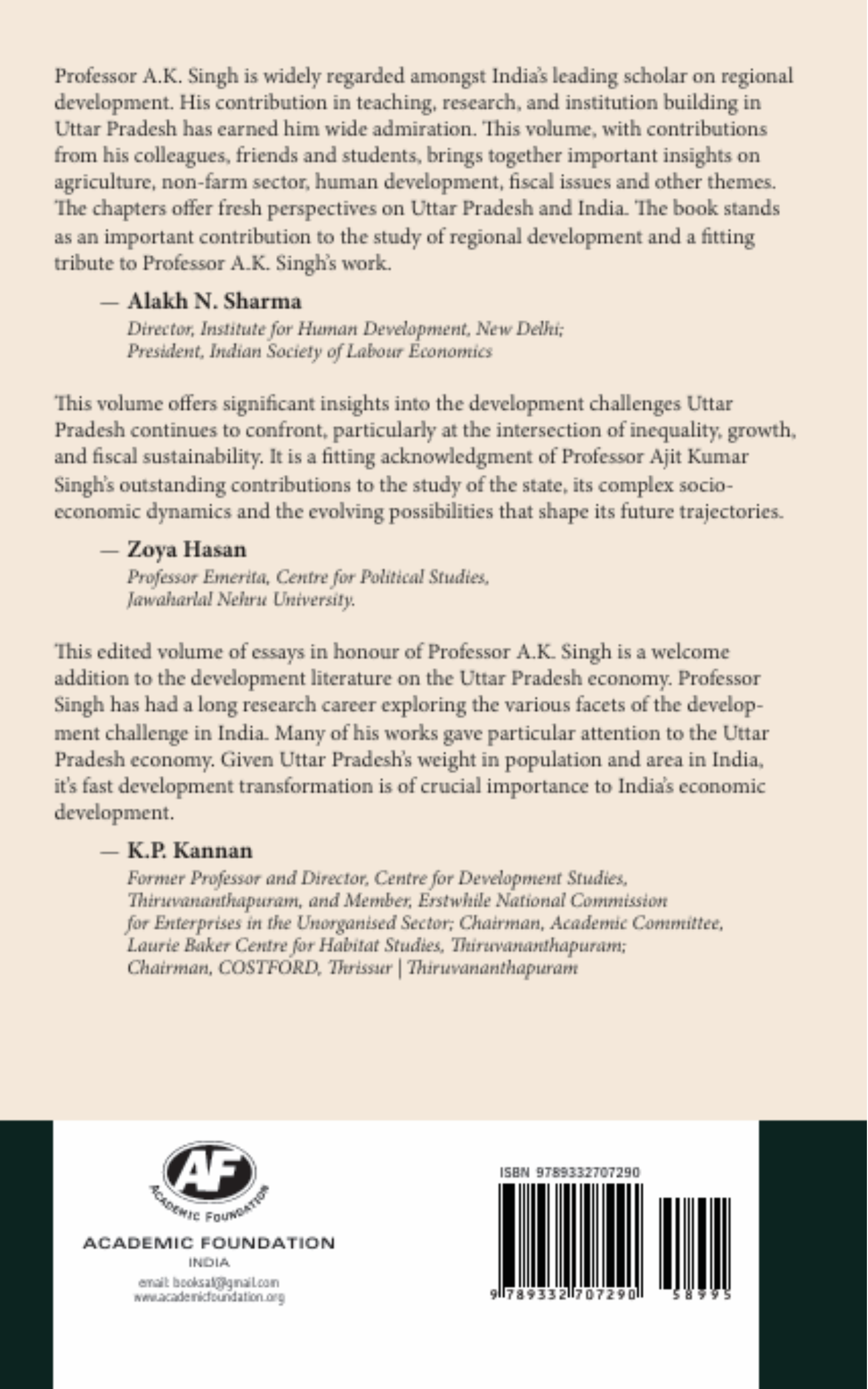 Perspectives on Regional Development: With Special Reference to Uttar Pradesh — Essays in Honour of Professor Ajit Kumar Singh